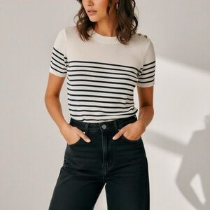 SÉZANE Mona Wool-Blend Knit Jumper, Striped Navy/Ecru, XL